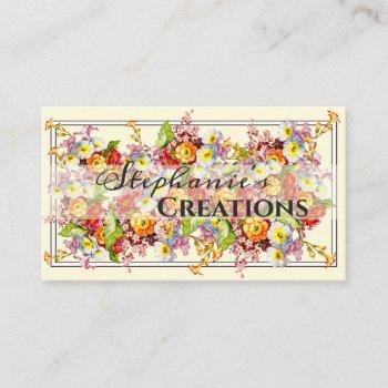 customizable floral retro spring flowers primrose business card
