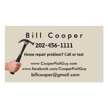 Small Customizable Handyman Home Repair Business Card Back View