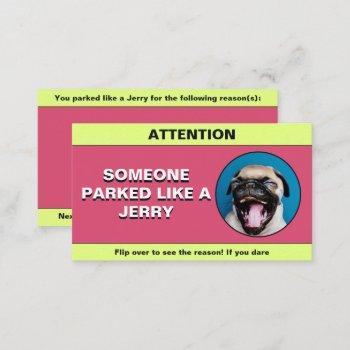 customize parked like a jerry, funny parking prank calling card
