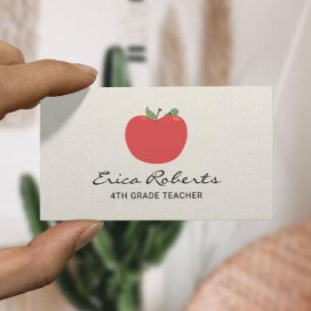 cute apple & worm teacher tutor business card