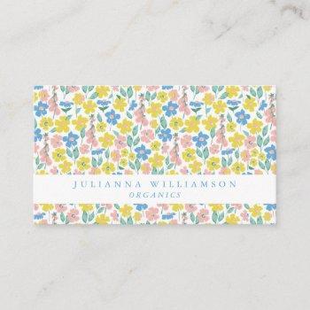 cute blue and yellow ditsy floral modern business card