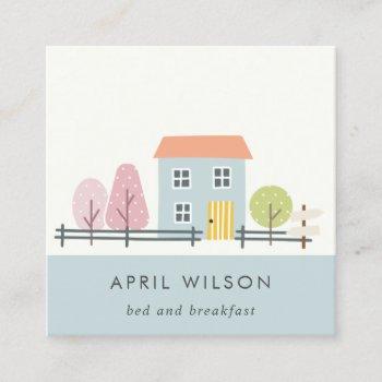 cute blue blush garden home stay bed & breakfast square business card