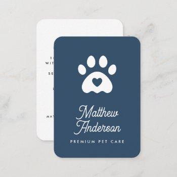cute blue heart paw print pet sitter dog walker business card