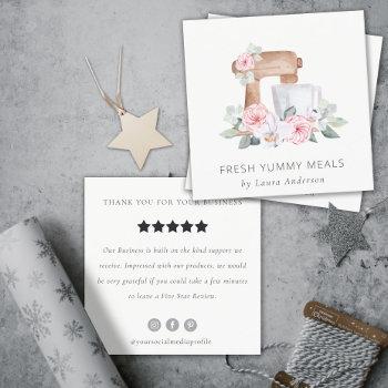 cute blush floral cake mixer bakery review request square business card