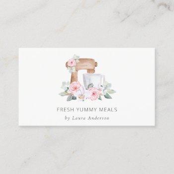 cute blush pink floral cake mixer bakery catering business card