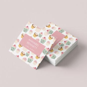 cute boho cupcake pattern square business card