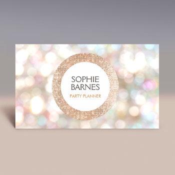 cute bokeh and rose gold sequin event planner  business card