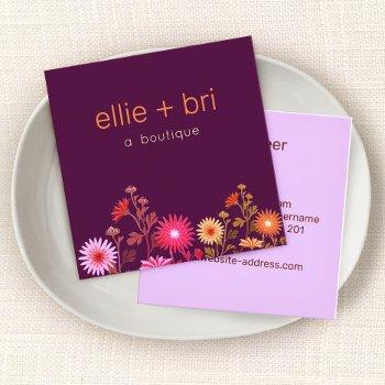cute burgundy floral boho social media networking square business card