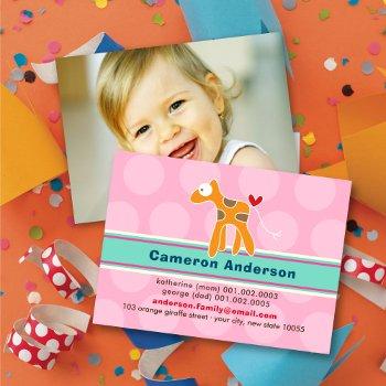 Small Cute Cartoon Giraffe Colorful Kid's Profile Photo Calling Card Front View