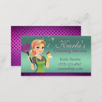 cute cartoon maid sparkle house cleaning services business card