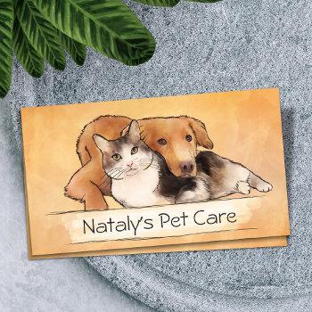 cute cat and dog illustration business card
