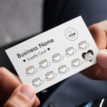 cute coffee cups drink & hearts add your logo gray loyalty card