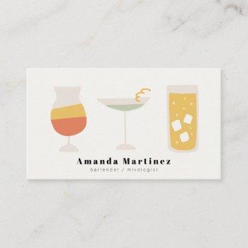 cute colorful cocktails bartender mixologist business card