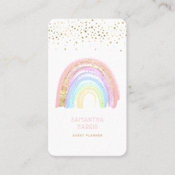 cute colorful rainbow & gold heart confetti business card
