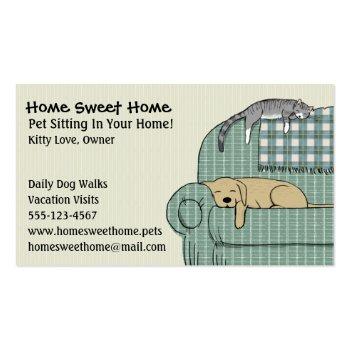 Small Cute Dog And Cat Pet Sitting Animal Care Services Business Card Front View