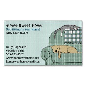 cute dog and cat pet sitting animal care services business card magnet