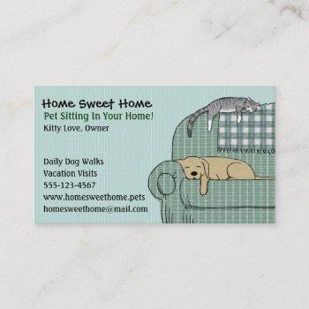 cute dog and cat pet sitting - animal services business card