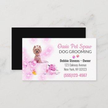 cute dog bathing pet grooming service business card