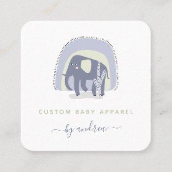 cute elephant illustration baby infant boutique square business card