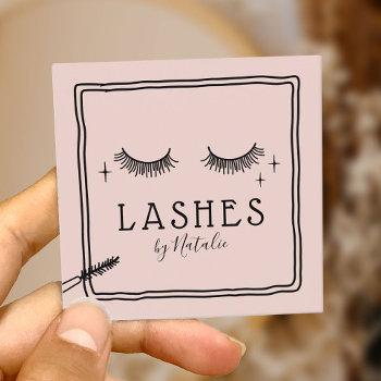 cute eyelash makeup artist blush pink beauty salon square business card