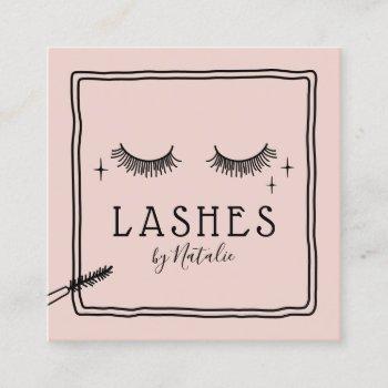 cute eyelash makeup artist blush pink beauty salon square business card