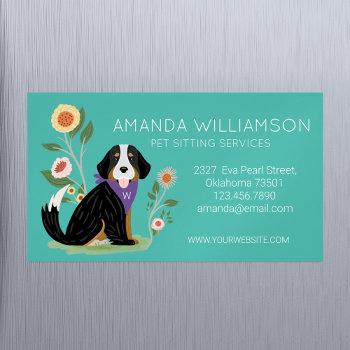 cute floral bernese mountain dog pet care services business card magnet