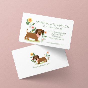 cute floral dachshund dog pet care services business card
