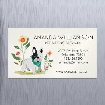 cute floral french bulldog pet care services business card magnet