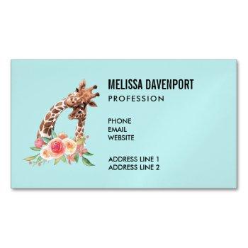 cute giraffe watercolor mom & baby business card magnet