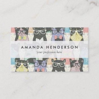 cute hipster cats pattern business card