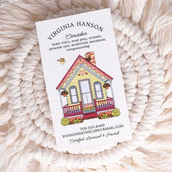 cute house caregiver services single sided  business card