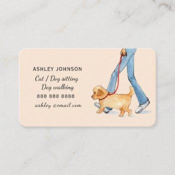 cute illustrated dog walking services  business card