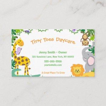 cute jungle animals child daycare babysitter business card