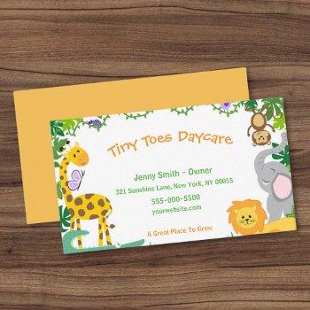 Small Cute Jungle Animals Child Daycare Babysitter Business Card Front View