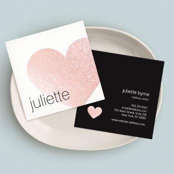 cute light pink glitter heart beauty salon square business card