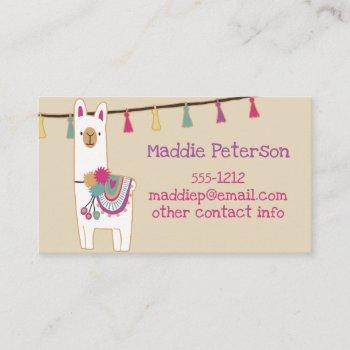 cute llama with custom background color business card
