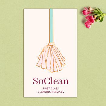 cute maid house cleaner cleaning services pink mop business card