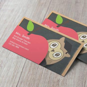 cute owl & apple chalkboard teacher business card