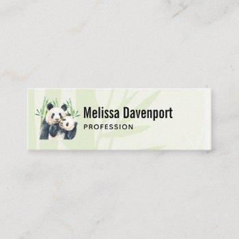 cute panda pair & bamboo watercolor mini business card