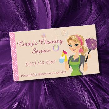 cute peach cartoon maid house cleaning services business card