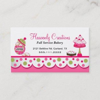 cute pink and green bakery business card