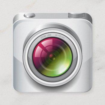 cute silver realistic camera photography square business card