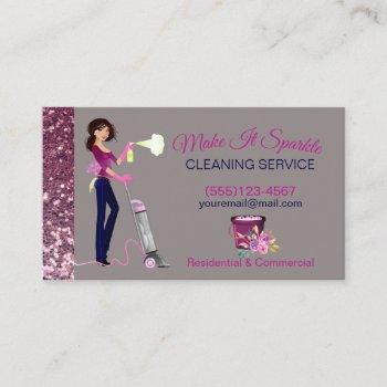 cute sparkle cartoon maid cleaning services business card