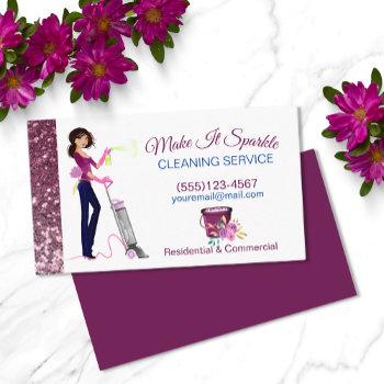 cute sparkle cartoon maid cleaning services  business card