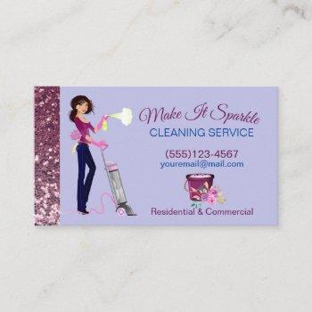 cute sparkle cartoon maid cleaning services business card