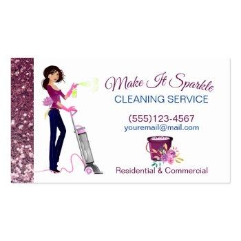 Small Cute Sparkle Cartoon Maid Cleaning Services  Business Card Front View