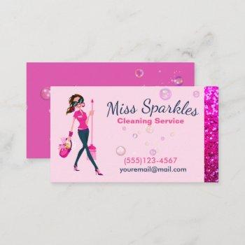 cute sparkle cartoon maid house cleaning service b business card
