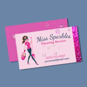 cute sparkle cartoon maid house cleaning service business card