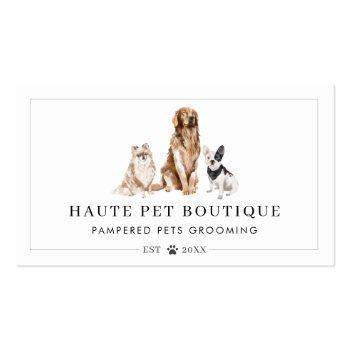 Small Cute Watercolor Dogs Pet Care Grooming & Salon Business Card Front View