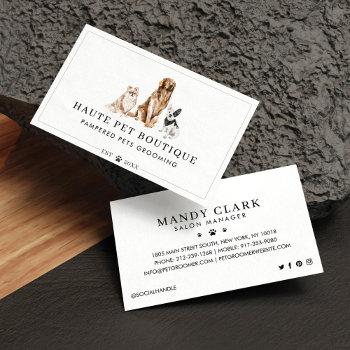 cute watercolor dogs pet care grooming & salon business card